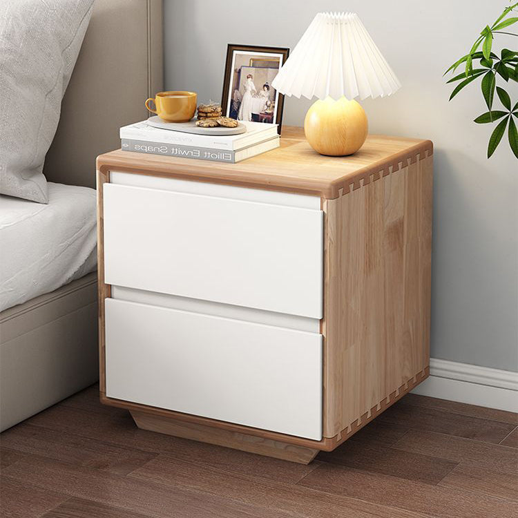 Minimalist Wood Nightstand 2-Drawer — White + Original Wood Color