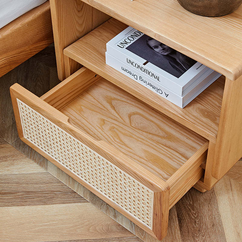 Minimalist Ash Wood Rounded Nightstand 1-Drawer