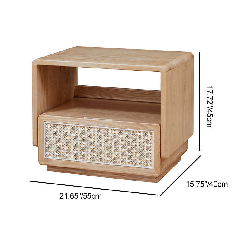 Minimalist Ash Wood Rounded Nightstand 1-Drawer