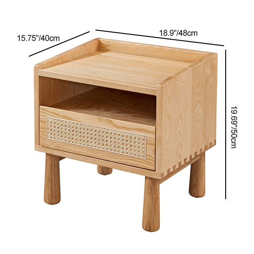 Minimalist Ash Wood Rounded Nightstand 1-Drawer