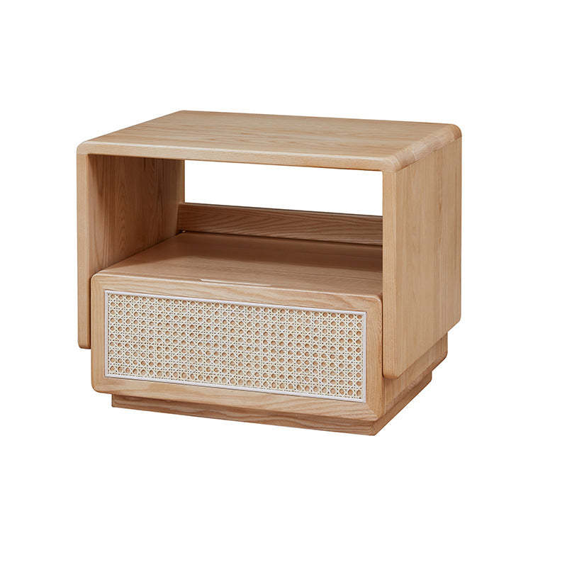 Minimalist Ash Wood Rounded Nightstand 1-Drawer