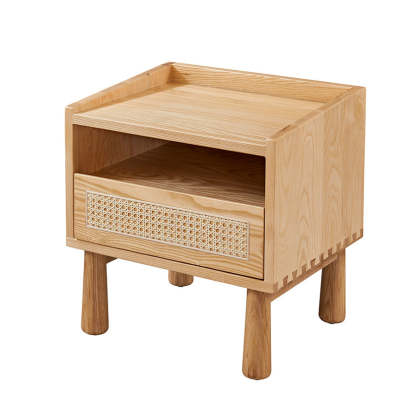 Minimalist Ash Wood Rounded Nightstand 1-Drawer — B