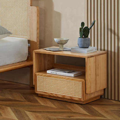Minimalist Ash Wood Rounded Nightstand 1-Drawer — A
