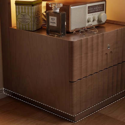 Chinese Wood Glass Striped Nightstand 2-Drawer