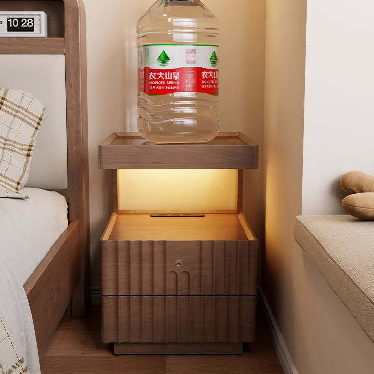 Chinese Wood Glass Striped Nightstand 2-Drawer — White