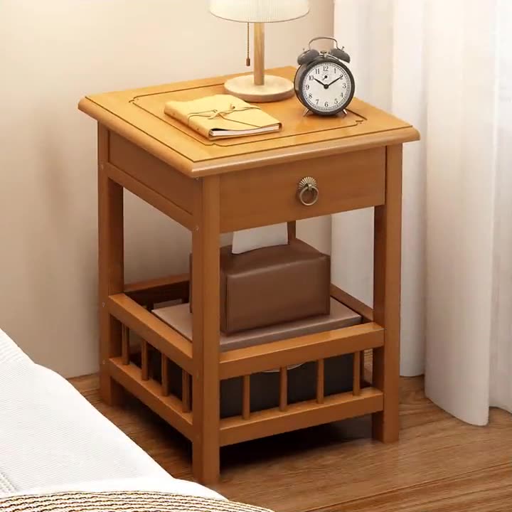 Vintage Bamboo Nightstand 2-Tier — Tea Color
