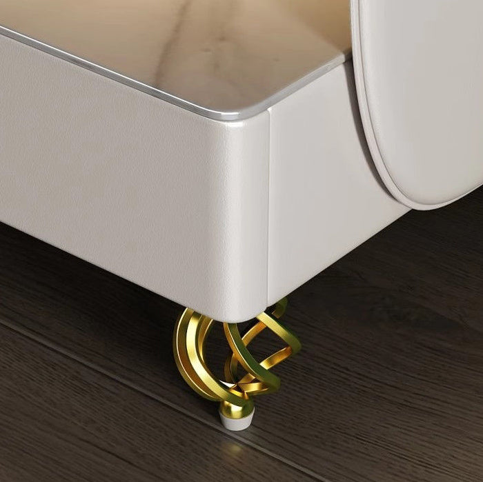 Scandinavian Sintered Stone Glass Wood Nightstand 2-Tier