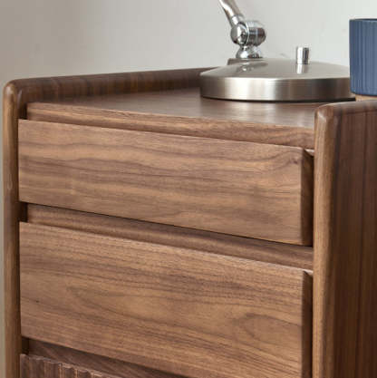 Vintage Walnut Piano-Key Movable Nightstand 3-Drawer