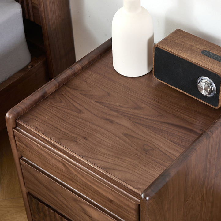 Vintage Walnut Piano-Key Movable Nightstand 3-Drawer