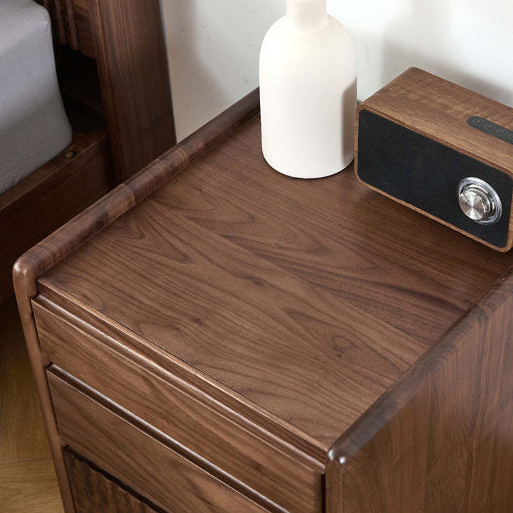 Vintage Walnut Piano-Key Movable Nightstand 3-Drawer