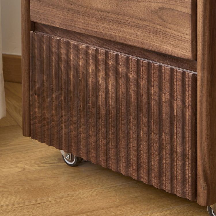 Vintage Walnut Piano-Key Movable Nightstand 3-Drawer
