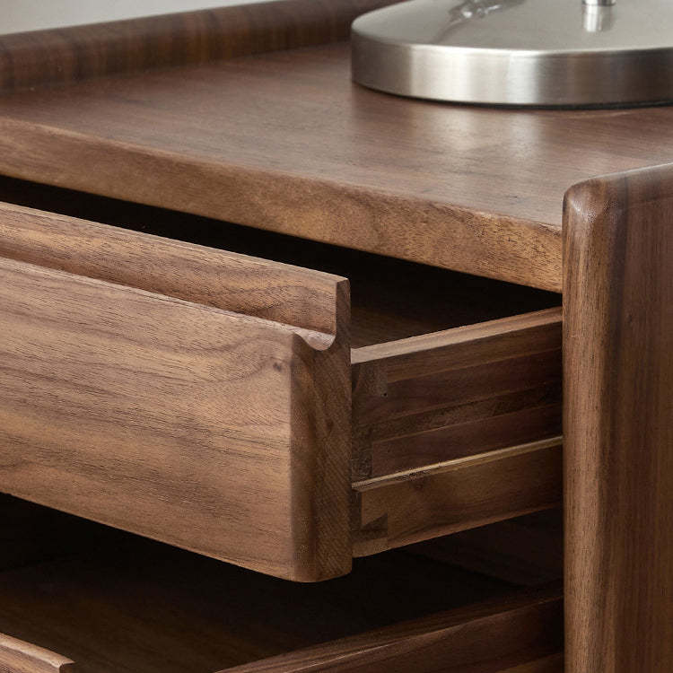 Vintage Walnut Piano-Key Movable Nightstand 3-Drawer