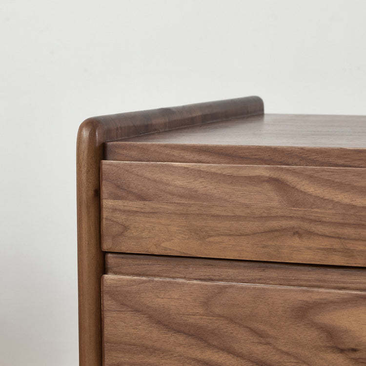 Vintage Walnut Piano-Key Movable Nightstand 3-Drawer
