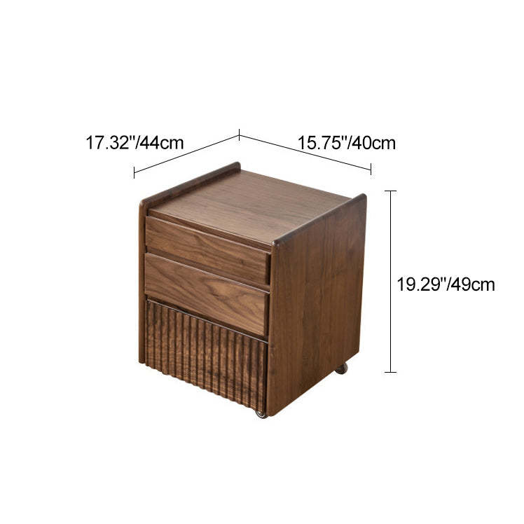 Vintage Walnut Piano-Key Movable Nightstand 3-Drawer