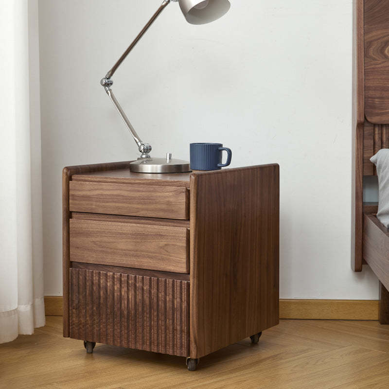 Vintage Walnut Piano-Key Movable Nightstand 3-Drawer