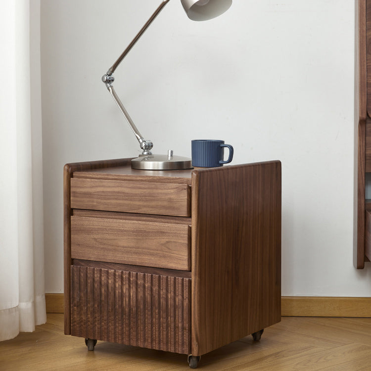Vintage Walnut Piano-Key Movable Nightstand 3-Drawer