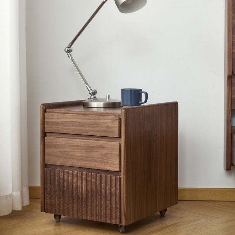 Vintage Walnut Piano-Key Movable Nightstand 3-Drawer