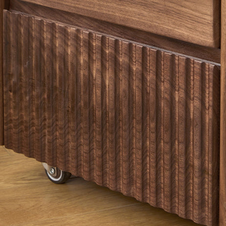 Vintage Walnut Piano-Key Movable Nightstand 3-Drawer