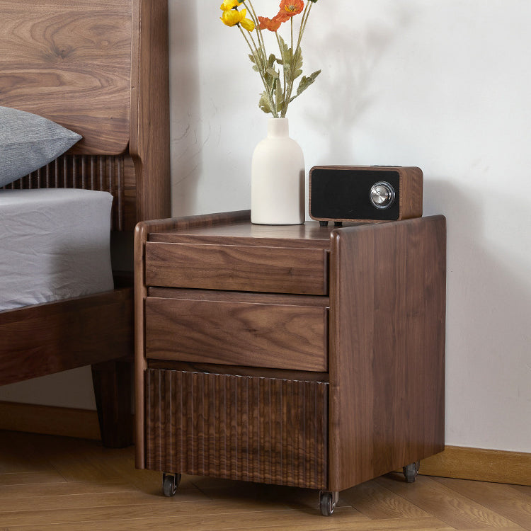 Vintage Walnut Piano-Key Movable Nightstand 3-Drawer