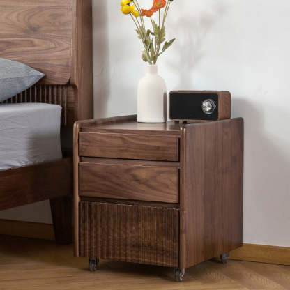 Vintage Walnut Piano-Key Movable Nightstand 3-Drawer
