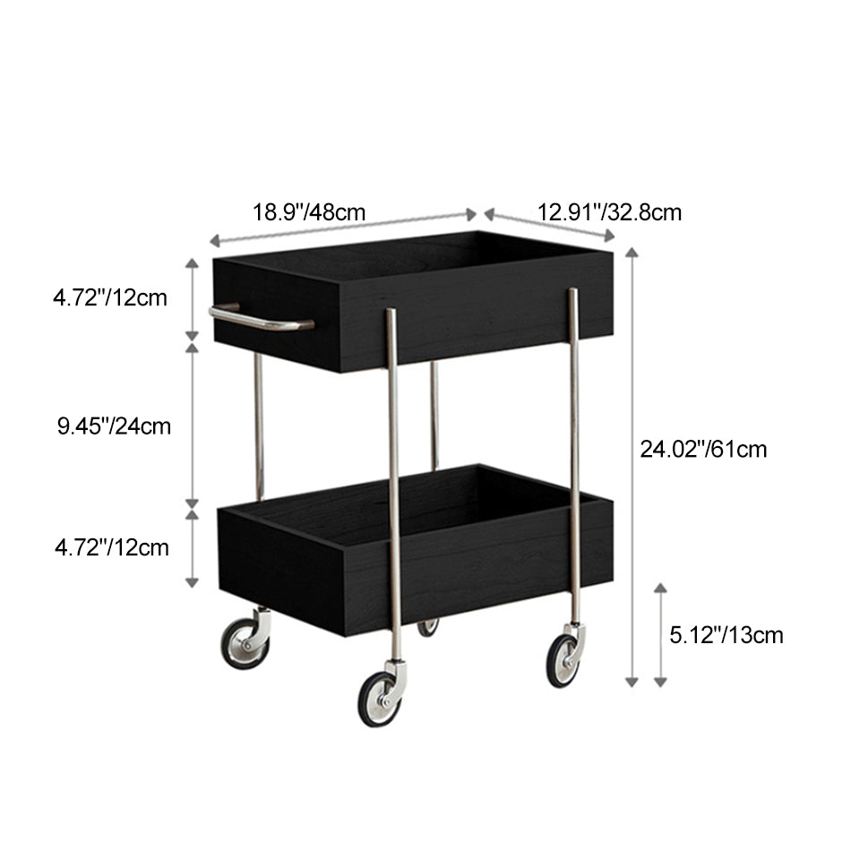 Chinese Wood Metal Movable End Table 2-Tier