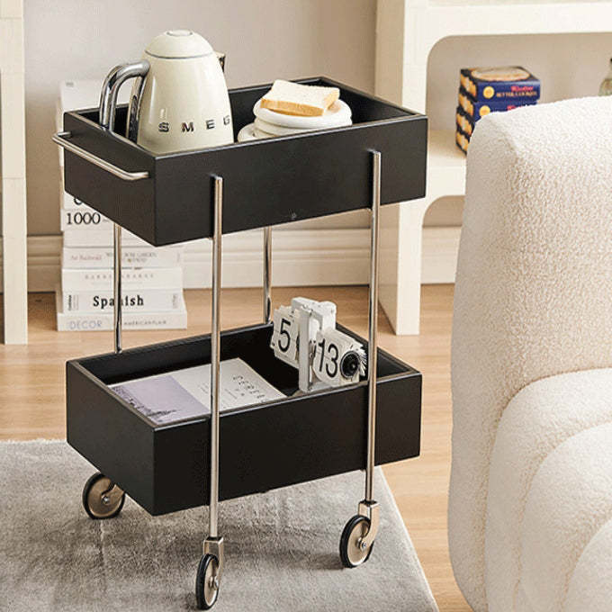 Chinese Wood Metal Movable End Table 2-Tier