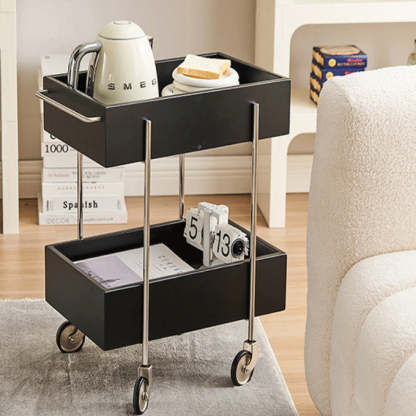 Chinese Wood Metal Movable End Table 2-Tier