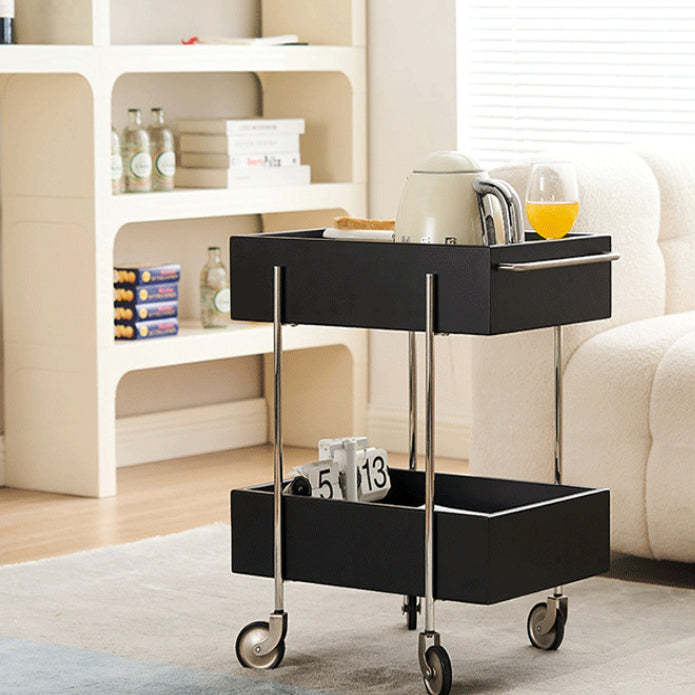 Chinese Wood Metal Movable End Table 2-Tier — Walnut Color