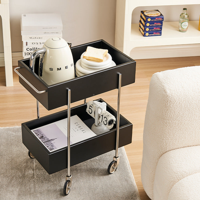 Chinese Wood Metal Movable End Table 2-Tier