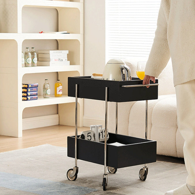 Chinese Wood Metal Movable End Table 2-Tier