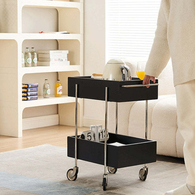 Chinese Wood Metal Movable End Table 2-Tier