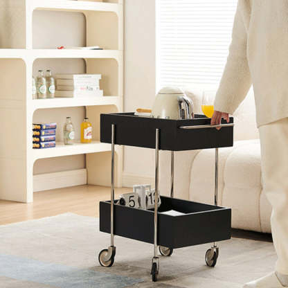 Chinese Wood Metal Movable End Table 2-Tier