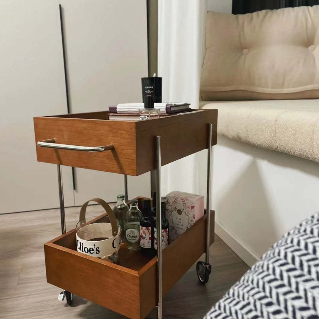 Chinese Wood Metal Movable End Table 2-Tier