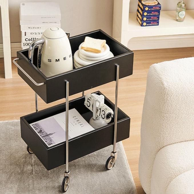 Chinese Wood Metal Movable End Table 2-Tier