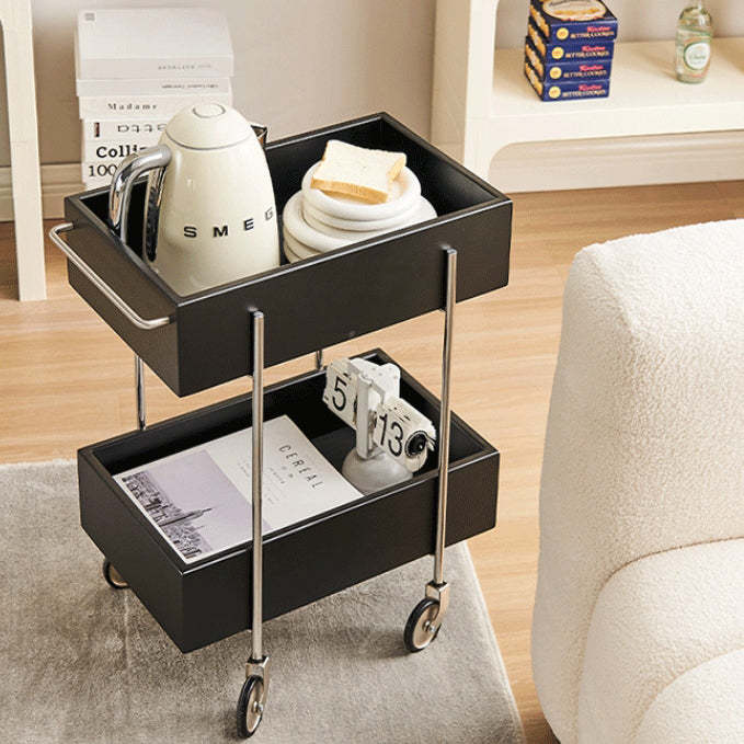 Chinese Wood Metal Movable End Table 2-Tier