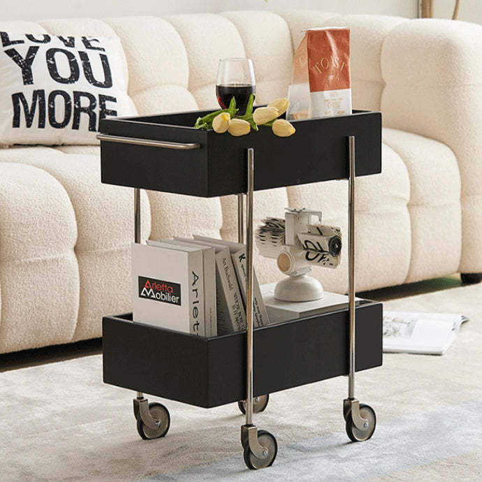 Chinese Wood Metal Movable End Table 2-Tier