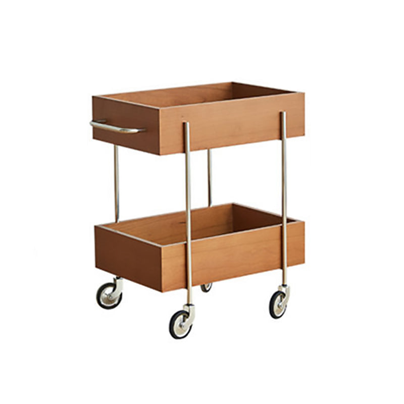 Chinese Wood Metal Movable End Table 2-Tier