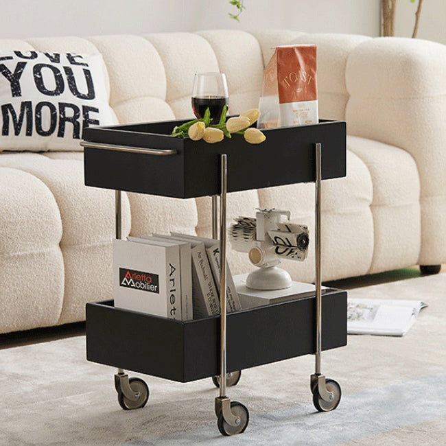 Chinese Wood Metal Movable End Table 2-Tier