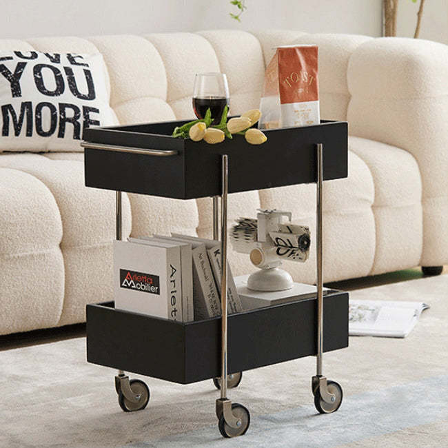 Chinese Wood Metal Movable End Table 2-Tier