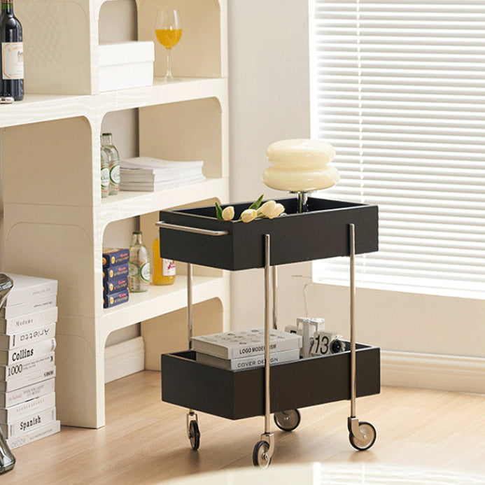 Chinese Wood Metal Movable End Table 2-Tier