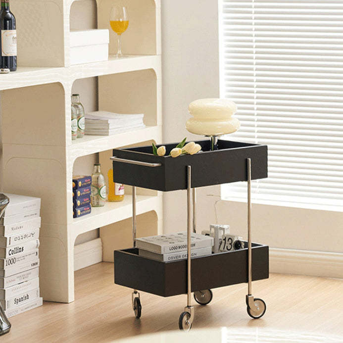 Chinese Wood Metal Movable End Table 2-Tier