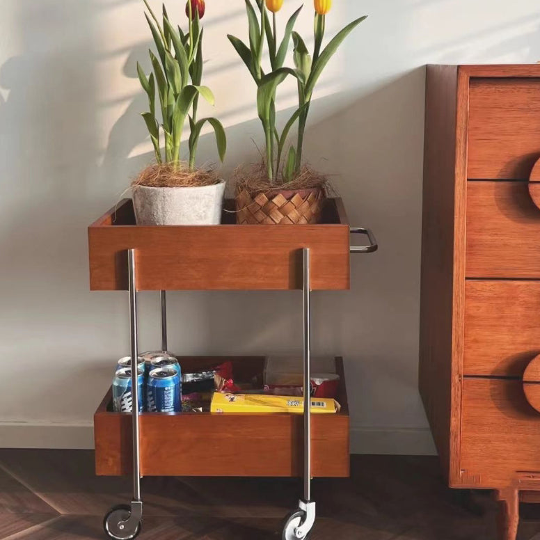 Chinese Wood Metal Movable End Table 2-Tier