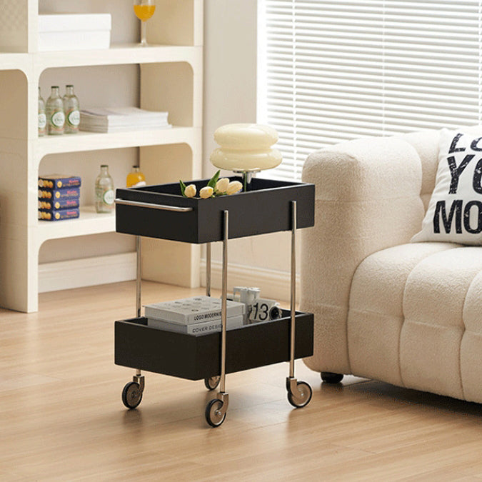 Chinese Wood Metal Movable End Table 2-Tier