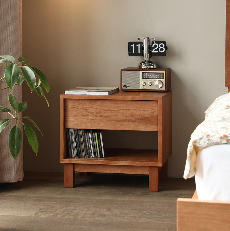 Japanese Solid Wood 2-Tier Nightstand — Cherry Wood Color