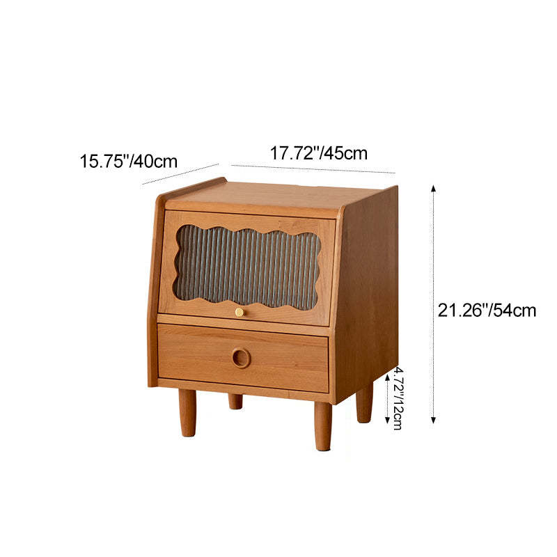 Minimalist Cherry Wood Wave 2-Drawer Nightstand