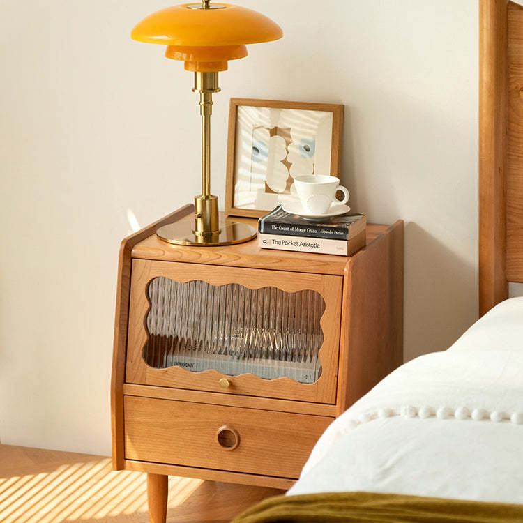 Minimalist Cherry Wood Wave 2-Drawer Nightstand