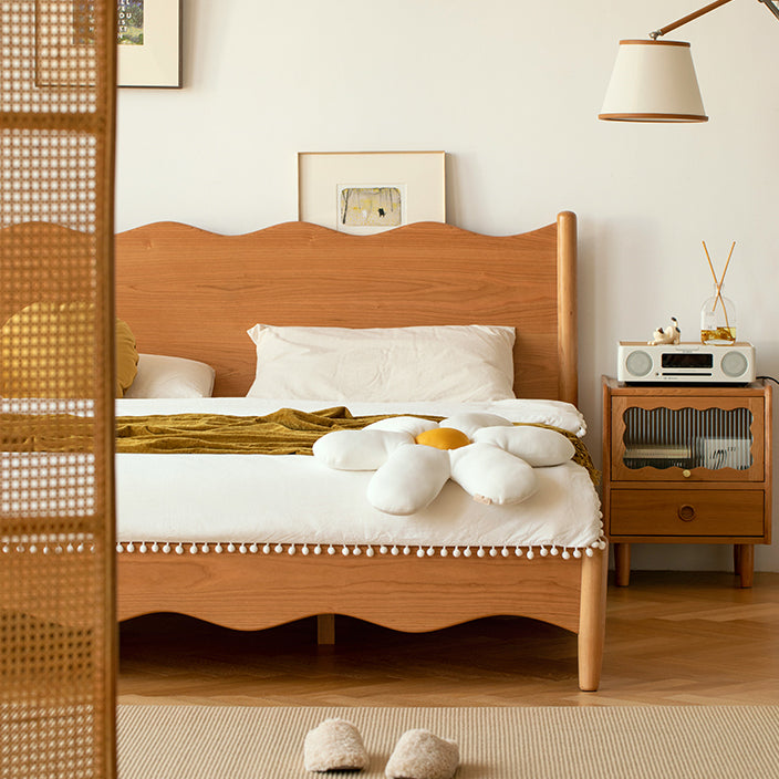 Minimalist Cherry Wood Wave 2-Drawer Nightstand