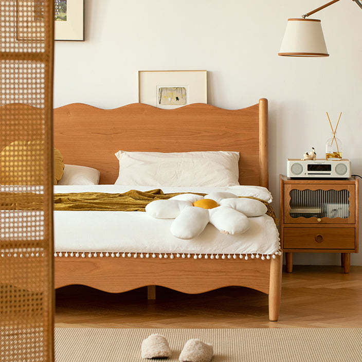Minimalist Cherry Wood Wave 2-Drawer Nightstand