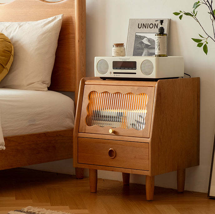 Minimalist Cherry Wood Wave 2-Drawer Nightstand