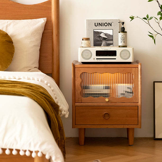 Minimalist Cherry Wood Wave 2-Drawer Nightstand